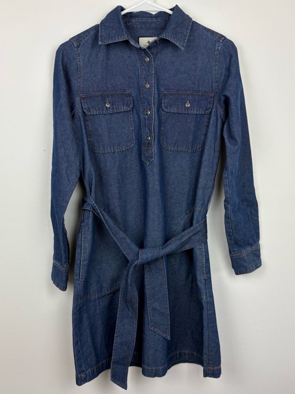 Tuckernuck Dark Blue Denim Shirt Dress w/ belt size XS small flaw 100% cotton